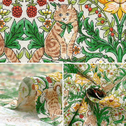 [Quantity starting from 5] Fabric "Cotton Linen Canvas Cat Garden Kinari R9011-2A"