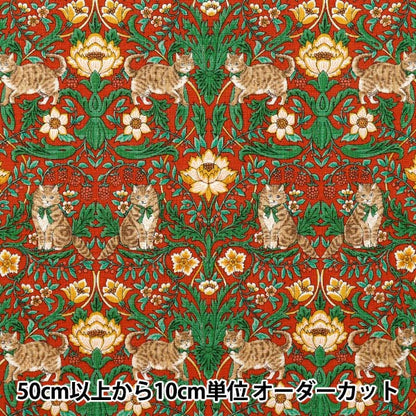 [Quantity starting from 5] Fabric "Cotton Linen Canvas Cat Garden Red R9011-2B"