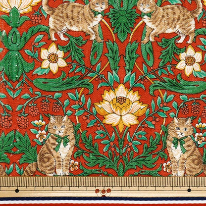 [Quantity starting from 5] Fabric "Cotton Linen Canvas Cat Garden Red R9011-2B"