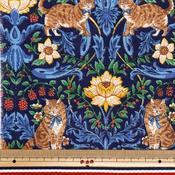 [Quantity starting from 5] Fabric "Cotton Linen Canvas Cat Garden Blue R9011-2C"