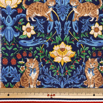 [Quantity starting from 5] Fabric "Cotton Linen Canvas Cat Garden Blue R9011-2C"