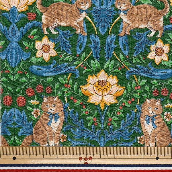 [Quantity starting from 5] Fabric "Cotton Linen Canvas Cat Garden Green R9011-2D"