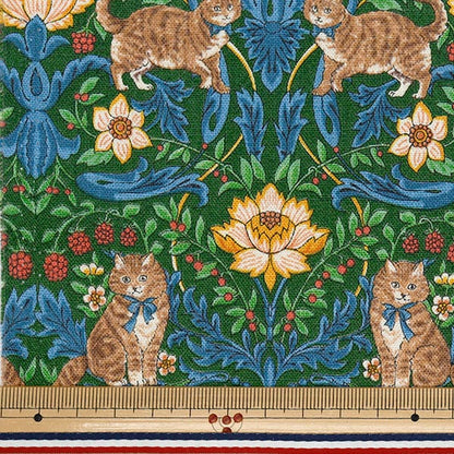 [Quantity starting from 5] Fabric "Cotton Linen Canvas Cat Garden Green R9011-2D"