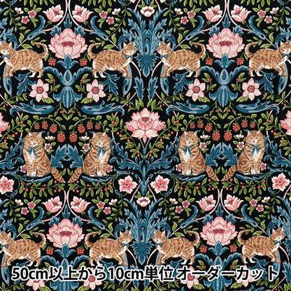 [Quantity starting from 5] Fabric "Cotton Linen Canvas Cat Garden Black R9011-2E"
