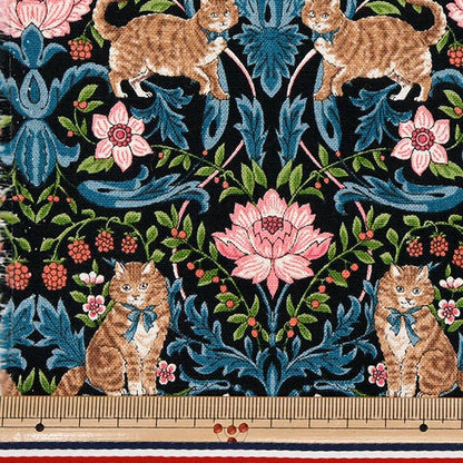 [Quantity starting from 5] Fabric "Cotton Linen Canvas Cat Garden Black R9011-2E"