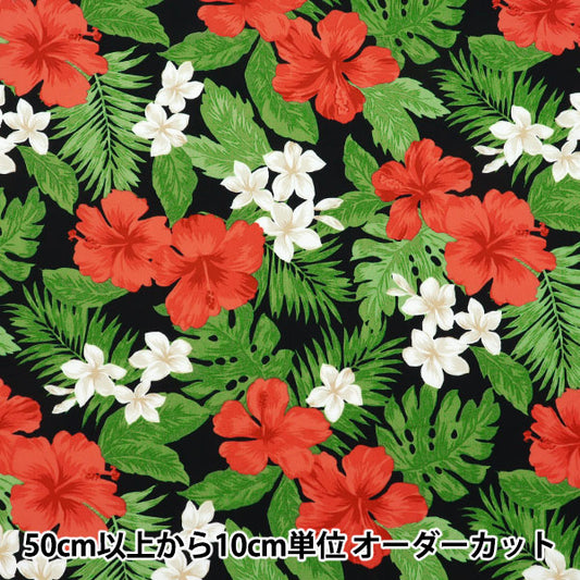 [Quantity starting from 5] Fabric "TC Hawaiian Print Hibiscus Black x Red R9008-2A"