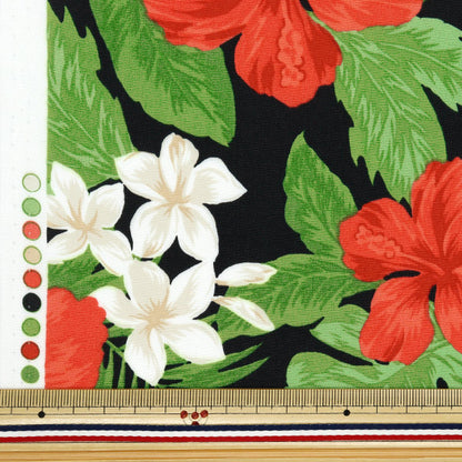 [Quantity starting from 5] Fabric "TC Hawaiian Print Hibiscus Black x Red R9008-2A"