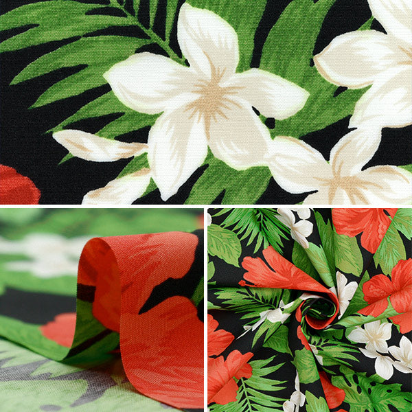 [Quantity starting from 5] Fabric "TC Hawaiian Print Hibiscus Black x Red R9008-2A"