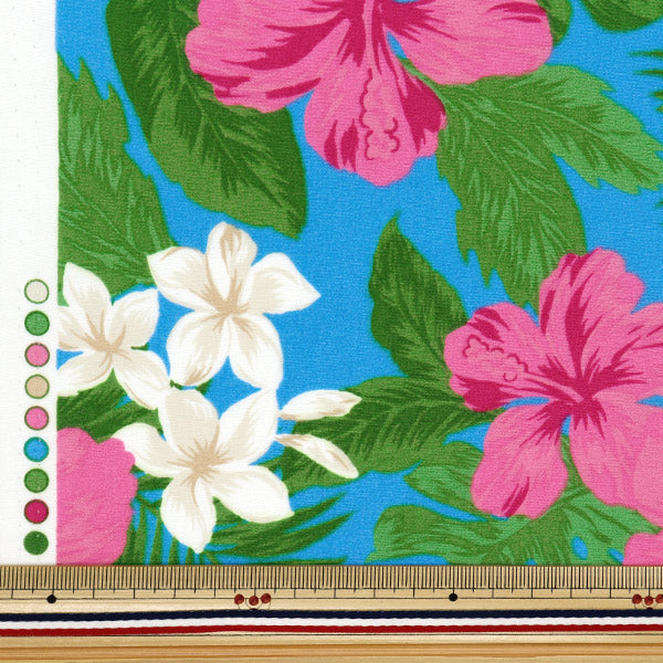 [Quantity starting from 5] Fabric "TC Hawaiian Print Hibiscus Blue x Pink R9008-2C"