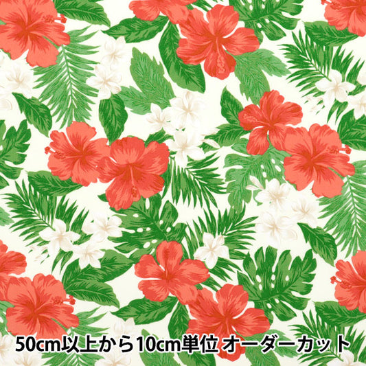 [Quantity starting from 5] Fabric "TC Hawaiian Print Hibiscus Off x Red R9008-2F"