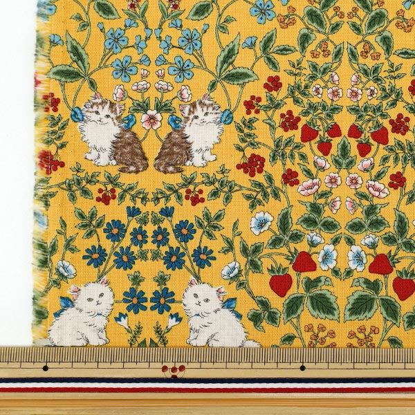 [Quantity from 5] Fabric "number 10Oxford Cat Garden Mustard R9014-1B"