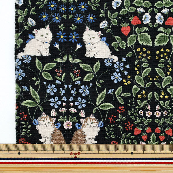[Quantity from 5] Fabric "number 10Oxford Cat Garden Black R9014-1E"