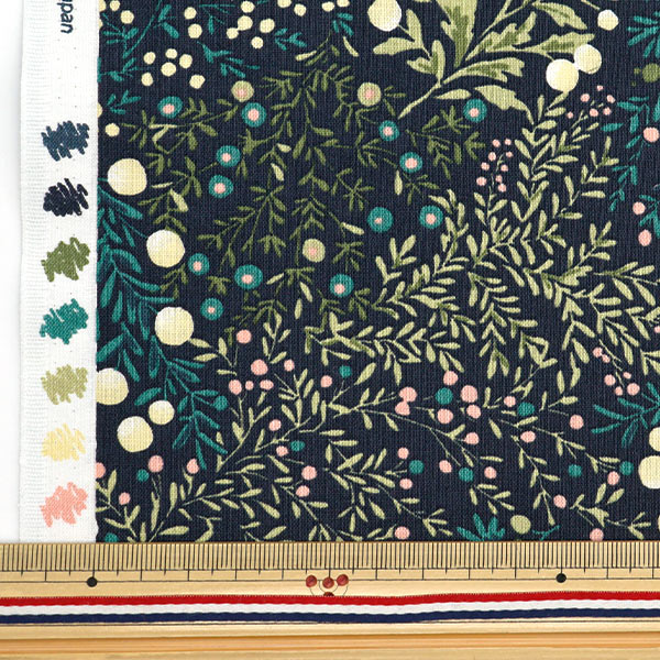 [From quantity 5] Fabric 『SheetingSoft processing palette Hand-drawn small flower navy 144-8049-D4"