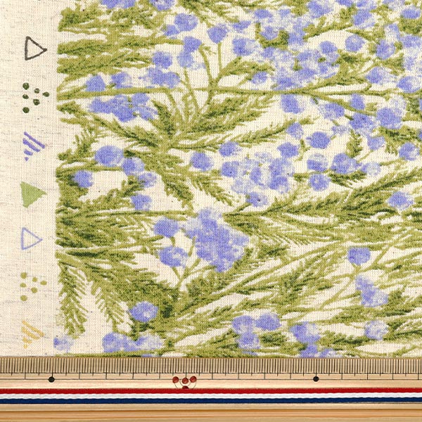 [Quantity starting from 5] Fabric "mOmen-t Moment Cotton LinenSheeting Sofrey processed mimosa pattern kinari x purple 144-8050-B4PP" 【Yuzawayaoriginal】