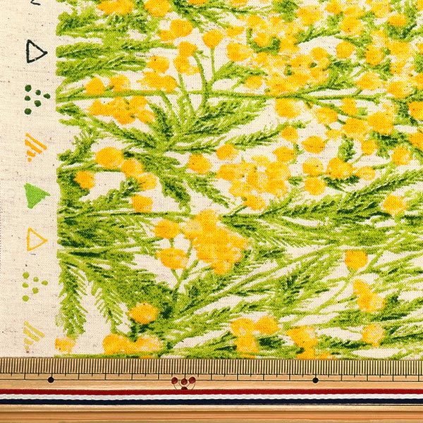 [Quantity starting from 5] Fabric "mOmen-t Moment Cotton LinenSheeting Sofrey processed mimosa pattern kinari x yellow 144-8050-B5NA" 【Yuzawayaoriginal】