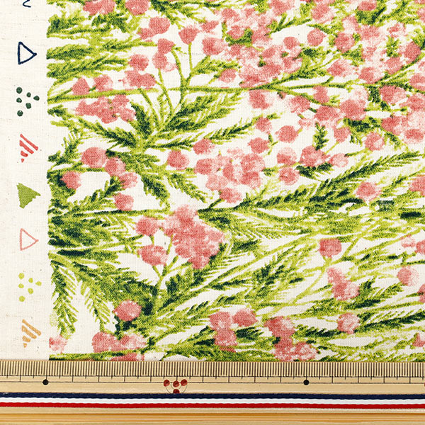 [Quantity from 5] Fabric "mOmen-t moment cotton linenSheeting Sofley processing Mimosa pattern Kinari x Pink 144-8050-B6PI" 【Yuzawayaoriginal】