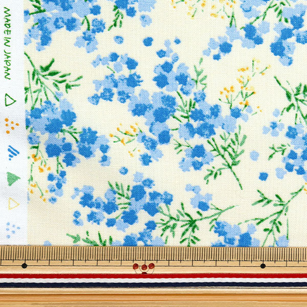 [Quantity starting from 5] Fabric "mOmen-t Moment Cotton LinenSheeting Sofrey processed mimosa all-over pattern blue 144-8050-C5BL" 【Yuzawayaoriginal】