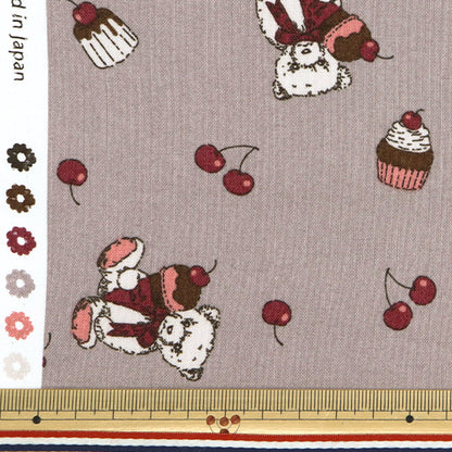 [Quantity starting from 5] Fabric "Milkratte" Sheeting Bear & Cherry Grey MLJS-13A"