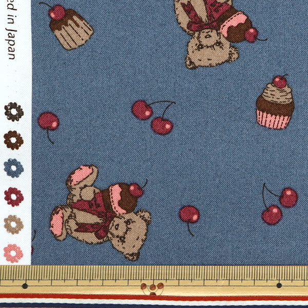 [Quantity starting from 5] Fabric "Milkratte" Sheeting Bear & Cherry Navy MLJS-13B"