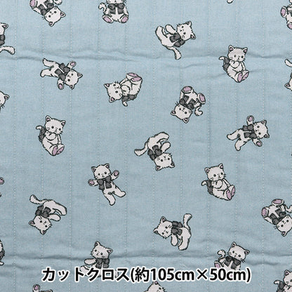 生地 『ミルクラテ シーチングキルトカットクロス ねこちゃん ブルー CQMLJS-14B』