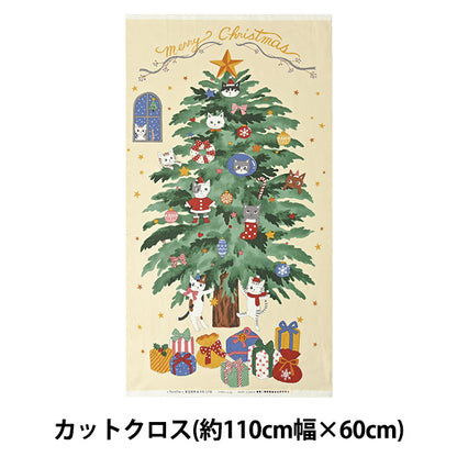 生地 『シーチング クリスマス パネルカットクロス 約110cm×60cm ネコ柄 A YKA-16030-1A』 KOKKA コッカ