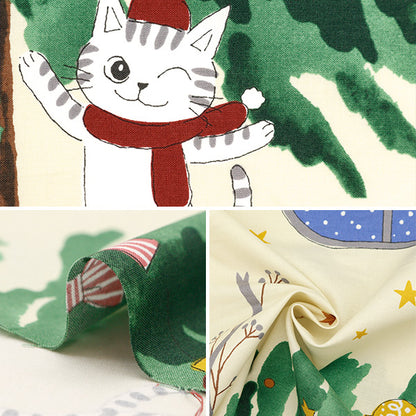 生地 『シーチング クリスマス パネルカットクロス 約110cm×60cm ネコ柄 A YKA-16030-1A』 KOKKA コッカ