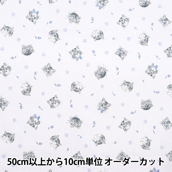 [From quantity 5] Fabric "Nova Sheeting Feminine Cat Blue NSE-CAT-BL" KOKKA 【Yuzawayaoriginal】