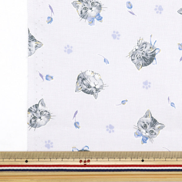 [From quantity 5] Fabric "Nova Sheeting Feminine Cat Blue NSE-CAT-BL" KOKKA 【Yuzawayaoriginal】