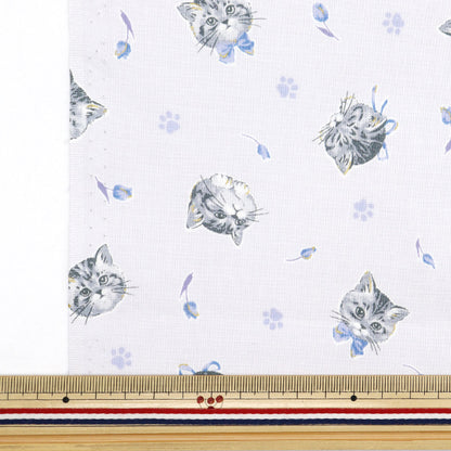 [From quantity 5] Fabric "Nova Sheeting Feminine Cat Blue NSE-CAT-BL" KOKKA 【Yuzawayaoriginal】