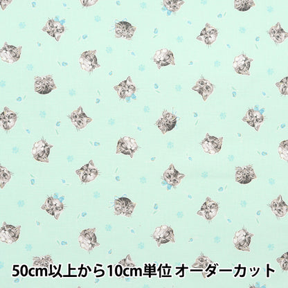 [From quantity 5] Fabric "Nova Sheeting Feminine Cat Green NSE-CAT-GR" KOKKA 【Yuzawayaoriginal】
