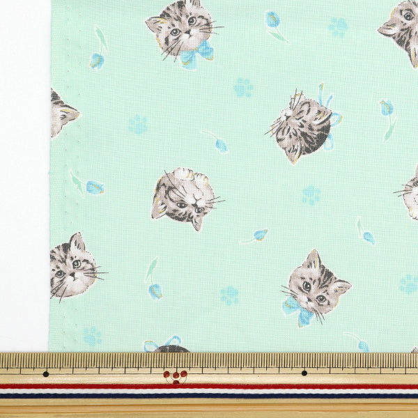 [From quantity 5] Fabric "Nova Sheeting Feminine Cat Green NSE-CAT-GR" KOKKA 【Yuzawayaoriginal】