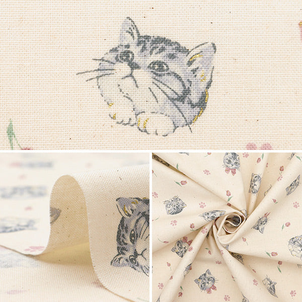 [From quantity 5] Fabric "Nova Sheeting Feminine Cat Natural NSE-CAT-NA" KOKKA 【Yuzawayaoriginal】