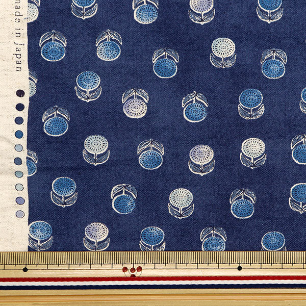 [From quantity 5] Fabric "Cotton linenSheeting Posey Komon pattern navy YGA-79060-1D" KOKKA