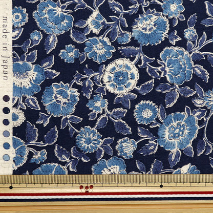 [From quantity 5] Fabric "Cotton linenSheeting Posey Saraya pattern navy YGA-79060-2D" KOKKA