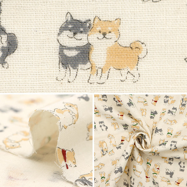 [From quantity 5] Fabric 『double gauze Chibi Puri SHIBA Kinari YKA-29090-1A" KOKKA