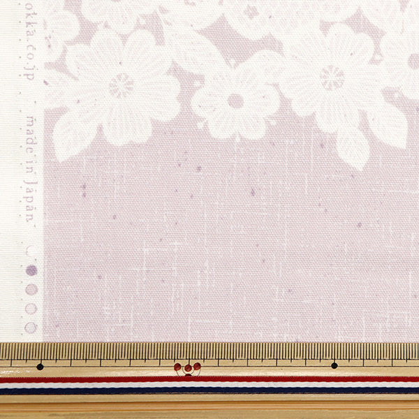 [From quantity 5] Fabric 『Oxford Lace x linen-like border light purple YPA-5930-2B" KOKKA