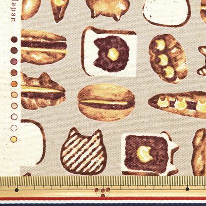 [From quantity 5] Fabric 『Oxford Animal Bread Nyan butter A YPA-59010-1A" KOKKA