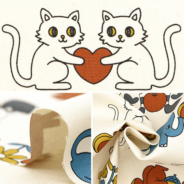 [From quantity 5] Fabric 『Oxford Retro School Animal YKA-29040-2A" KOKKA