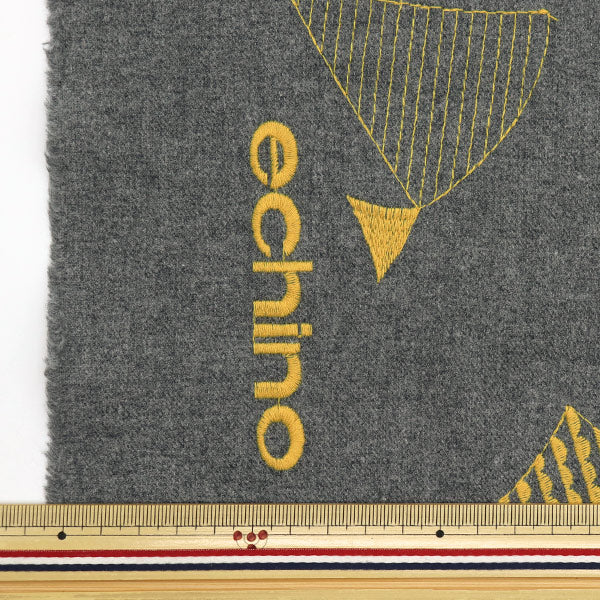 [Quantity starting from 5] Fabric "echino ViyellaBrushed grain embroidered flag gray x yellow EKX-98080-81C" KOKKA