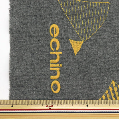 [Quantity starting from 5] Fabric "echino ViyellaBrushed grain embroidered flag gray x yellow EKX-98080-81C" KOKKA