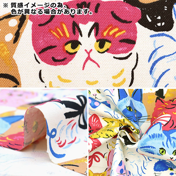 [Quantity starting from 5] Fabric 『Oxford Powerful Animal Cat Kinari YGA-76080-1A" KOKKA