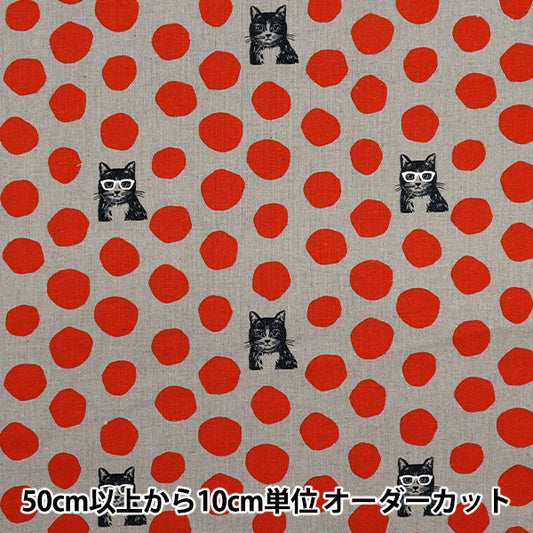 [数量从5开始] 织物 "echino nekonoe猫棉布亚麻帆布红色EYX-91000-100C" KOKKA