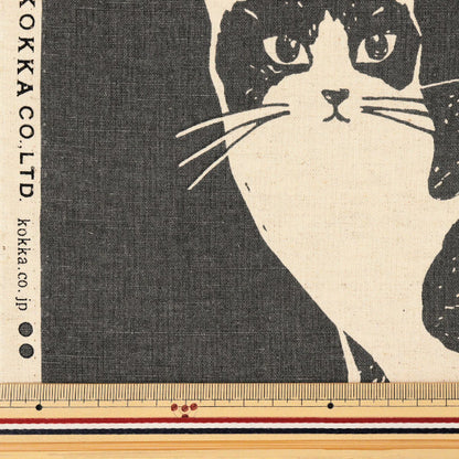 [Quantity starting from 5] Fabric "echino NekoNoe CAT CAT Cotton Linen Canvas Charcoal Gray EYX-91000-101B" KOKKA