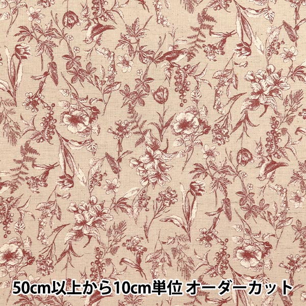 [Quantity starting from 5] Fabric "Cotton and linen"Sheeting Natural Garden Red YGA-81070-2C" KOKKA