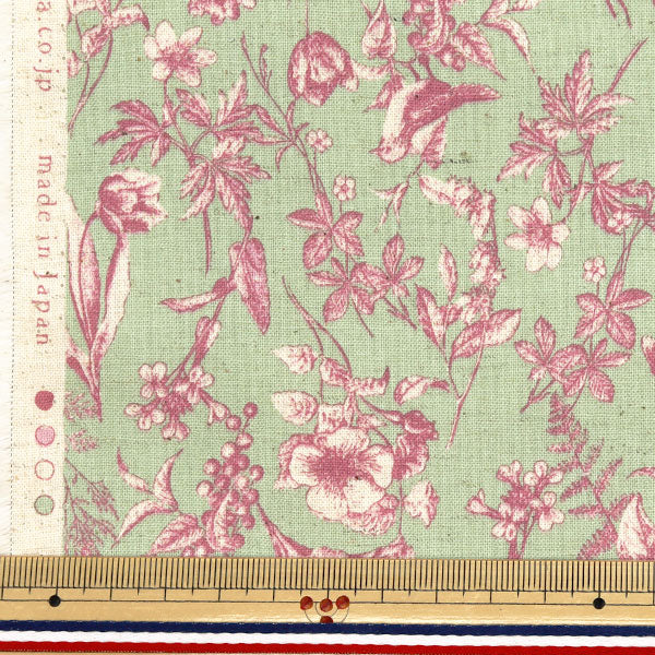 [Quantity starting from 5] Fabric "Cotton and linen"Sheeting Natural Garden Green x Pink YGA-81070-2D" KOKKA