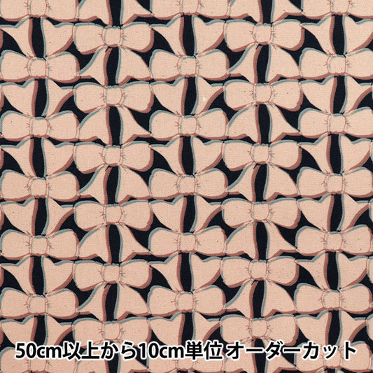 [Quantity starting from 5] Fabric 『Oxford Linnea Ribbon Black x Pink YKA-3100-1D" KOKKA