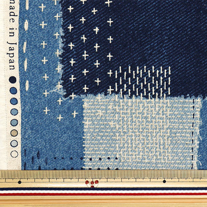[Quantity starting from 5] Fabric "Cotton Linen Canvas" SashikoTweetQuilting Denim Navy YGA-81000-1B" KOKKA
