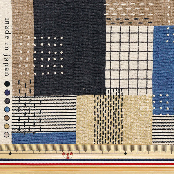 [Quantity starting from 5] Fabric "Cotton Linen Canvas" SashikoTweetQuilting Beige x Blue YGA-81000-2E" KOKKA