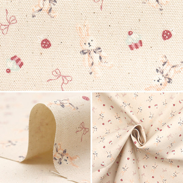 [Quantity starting from 5] Fabric 『Oxford Chibipuri Rabbit Kinari YKA-31120-1A" KOKKA