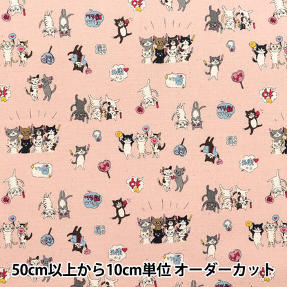 [Quantity starting from 5] Fabric 『Sheeting Funny Cats FangirlingCat Pink YKA-31050-1B" KOKKA